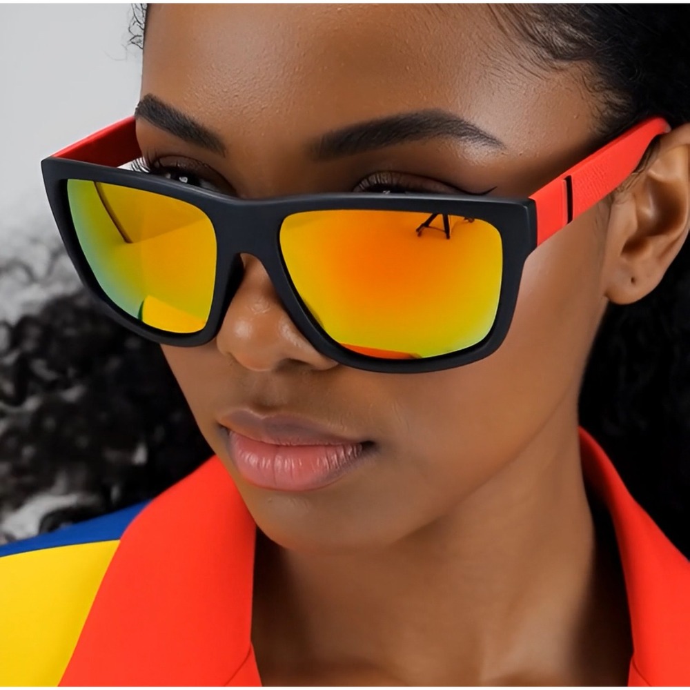 Sporty Rectangular Sunglasses Red Black Mirror Lens Fashion Eyewear Women Lentes
